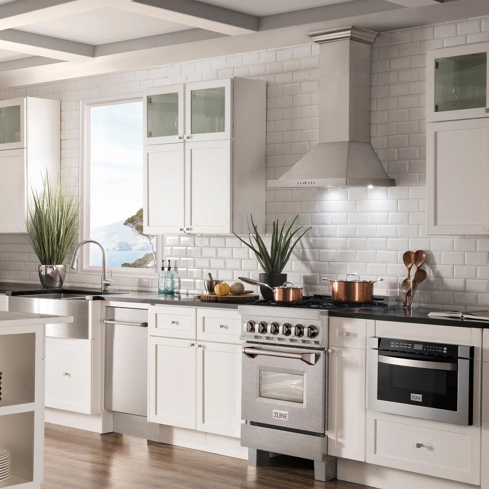 ZLINE - 24 in. 2.8 cu. ft. Legacy Dual Fuel Range with 4 Burner Gas Cooktop and Electric Convection Oven in Satin Stainless Steel