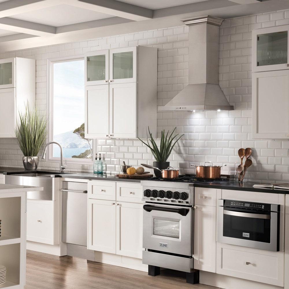 ZLINE - Autograph Edition 24 in. 2.8 cu. ft. Legacy Dual Fuel Range with 4 Burner Gas Cooktop and Electric Convection Oven in Stainless Steel and Matte Black Accents