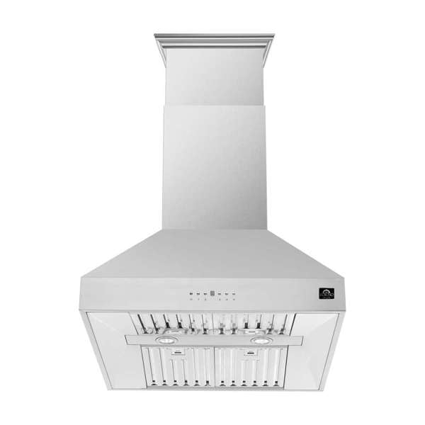 FORNO - Coppito 30-Inch Island Range Hood, Stainless Steel, LED Lighting, Adjustable Fan Speeds
