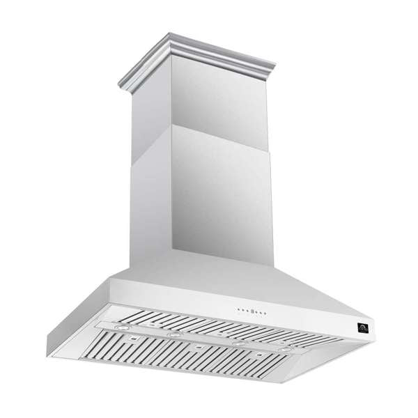 FORNO - Coppito 48-Inch Island Range Hood, Stainless Steel, LED Lighting, Adjustable Fan Speeds