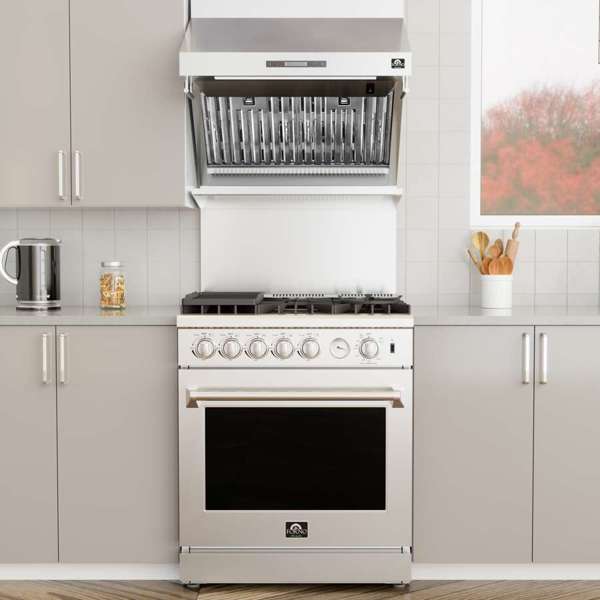 FORNO - Savona 30-Inch Wall Mount Range Hood, Baffle Filters, Backsplash Included