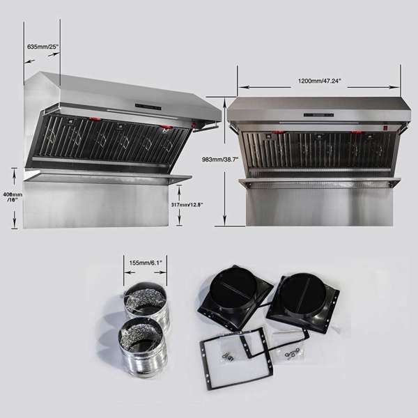 FORNO - Savona 48-Inch Wall Mount Range Hood, Baffle Filters, Backsplash Included