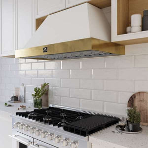 FORNO - Vittorio 48-Inch Wall Mount Range Hood, White with Antique Brass Trim