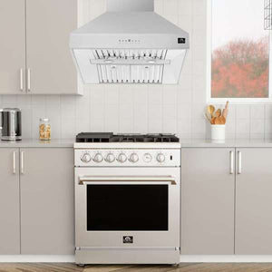 FORNO - Orvieto 30-Inch Wall Mount Range Hood, LED Lighting, Heavy Duty, Stainless Steel