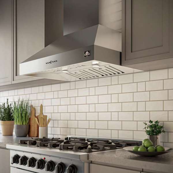 FORNO - Orvieto 36-Inch Wall Mount Range Hood, LED Lighting, Heavy Duty, Stainless Steel