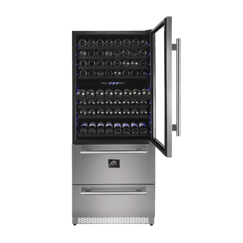 FORNO - Capraia – Triple Temp Zones – Dual Zone 30″ Wine Cooler with two refrigerator drawers