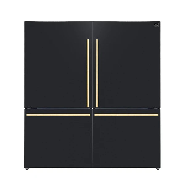 FORNO - Milano 2-Piece 62-Inch Freestanding Dual Bottom Freezer Refrigerator in Black – 34.4 cu.ft, Touch Control, Ice Maker