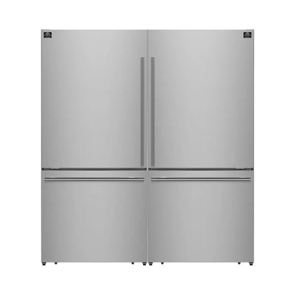 FORNO - Milano 2-Piece 62-Inch Freestanding Dual Bottom Freezer Refrigerator, Stainless Steel – 34.4 cu.ft, Touch Control, Ice Maker