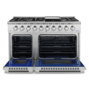 Cosmo Commercial-Style 48 in. 5.5 cu. ft. Double Oven Gas Range with 8 Italian Burners and Heavy Duty Cast Iron Grates in Stainless Steel