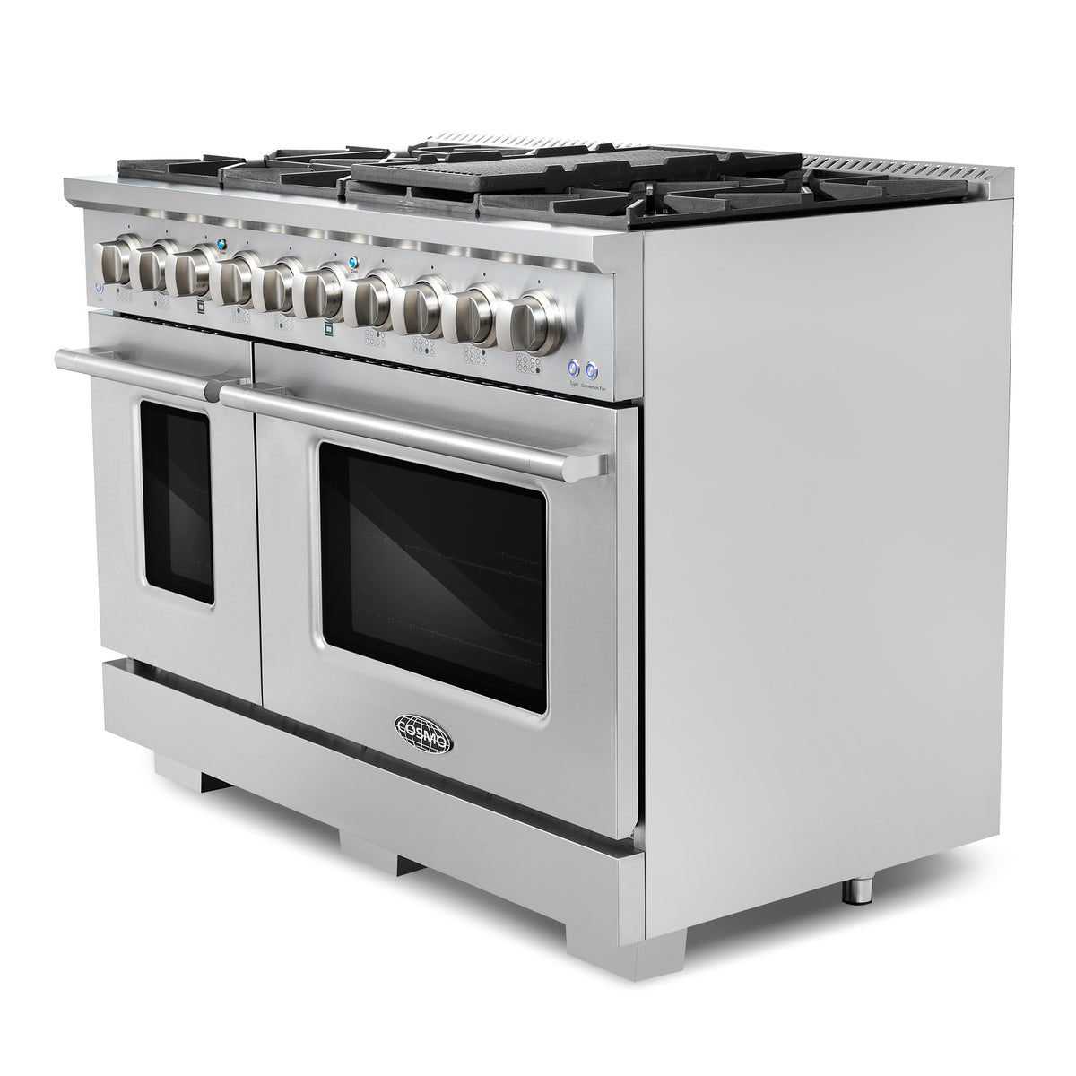 Cosmo Commercial-Style 48 in. 5.5 cu. ft. Double Oven Gas Range with 8 Italian Burners and Heavy Duty Cast Iron Grates in Stainless Steel