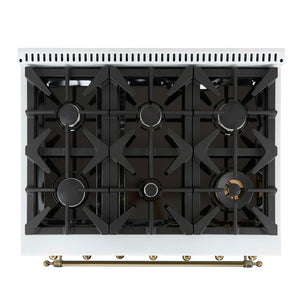 FORNO - Antico 36-Inch Freestanding Gas Range, White, Antique Brass Design, 6 Burners, Convection Oven, Energy Efficient