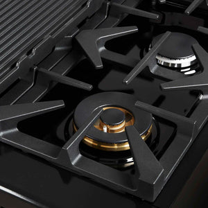 FORNO - Antico 48-Inch Freestanding Gas Range, Black, Antique Brass Design, 8 Burners, Griddle, Double Ovens, Energy Efficient