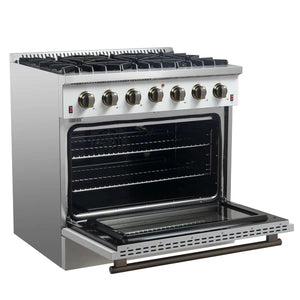 FORNO - Galiano 36-inch Freestanding Gas Range in White with Antique Brass Design, 6 Burners, 83,000 BTU, 5.36 cu.ft. Convection Oven
