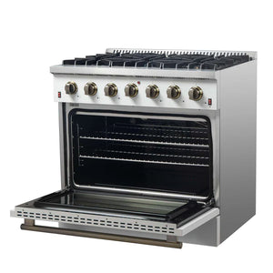 FORNO - Galiano 36-inch Freestanding Gas Range in White with Antique Brass Design, 6 Burners, 83,000 BTU, 5.36 cu.ft. Convection Oven