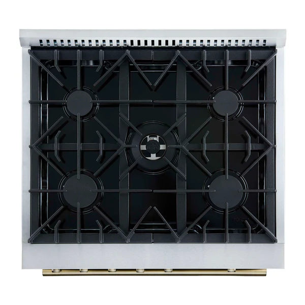 FORNO - Giovanni 30-inch Gas Range White &amp; Antique Brass Design, 5 Burners 67,000 BTU, 4.32 cu.ft. Convection Oven