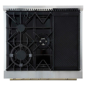 FORNO - Giovanni 30-inch Gas Range Black & Antique Brass Design, 5 Burners 67,000 BTU, 4.32 cu.ft. Convection Oven