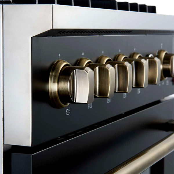 FORNO - Giovanni 30-inch Gas Range Black &amp; Antique Brass Design, 5 Burners 67,000 BTU, 4.32 cu.ft. Convection Oven