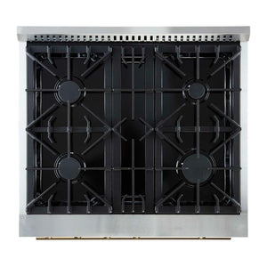 FORNO - Marco 30-inch Gas Range White & Antique Brass Design, 4 Burners 37,000 BTU, 4.32 cu.ft. Convection Oven