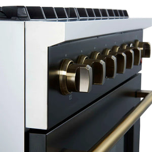 FORNO - Marco 36-Inch Gas Range Black & Antique Brass Design, 6 Burners 67,000 BTU, 5.36 cu.ft. Convection Oven