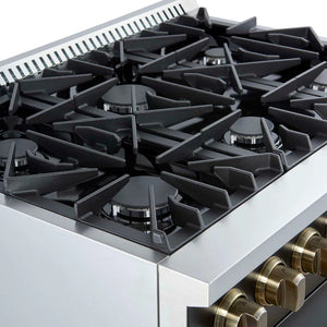 FORNO - Marco 36-Inch Gas Range Black & Antique Brass Design, 6 Burners 67,000 BTU, 5.36 cu.ft. Convection Oven