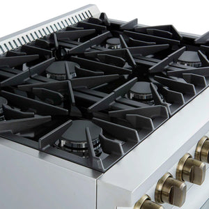 FORNO - Marco 36-Inch Gas Range White & Antique Brass Design, 6 Burners 67,000 BTU, 5.36 cu.ft. Convection Oven