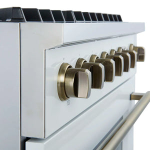 FORNO - Marco 36-Inch Gas Range White & Antique Brass Design, 6 Burners 67,000 BTU, 5.36 cu.ft. Convection Oven