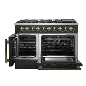 FORNO - Galiano 48" Freestanding French Door Gas Range in Black
