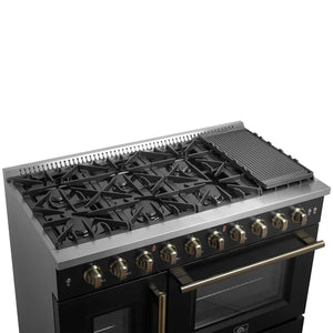 FORNO - Galiano 48" Freestanding French Door Gas Range in Black