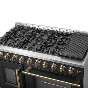 FORNO - Galiano 48" Freestanding French Door Gas Range in Black