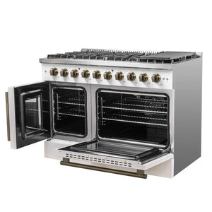FORNO - Galiano 48-Inch Freestanding French Door Gas Range, White & Antique Brass