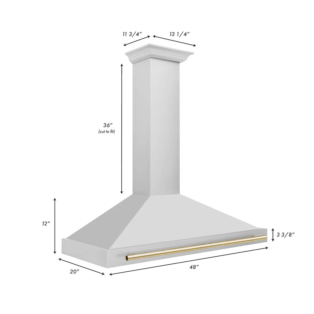 ZLINE - 48 in. Autograph Edition Convertible Stainless Steel Range Hood with Stainless Steel Shell and Polished Polished Gold Accents (KB4STZ-48-G)