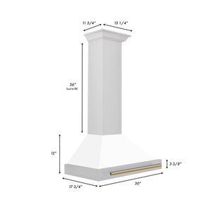 ZLINE - 30 in. Autograph Edition Convertible Stainless Steel Range Hood with White Matte Shell and Champagne Bronze Accents (KB4STZ-WM30-CB)