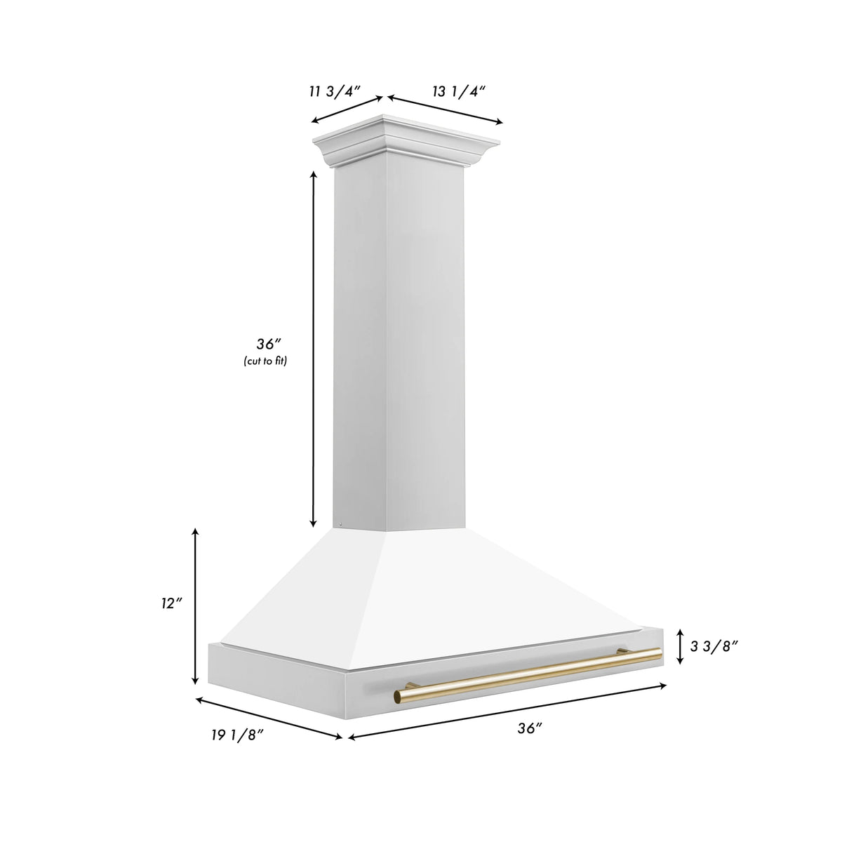 ZLINE - 36 in. Autograph Edition Convertible Stainless Steel Range Hood with White Matte Shell and Polished Polished Gold Accents (KB4STZ-WM36-G)