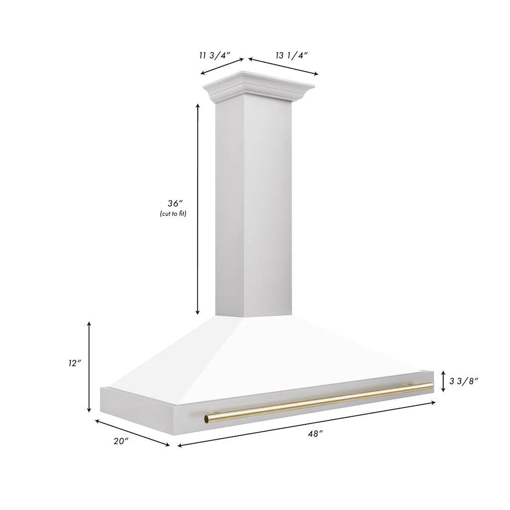 ZLINE - 48 in. Autograph Edition Convertible Stainless Steel Range Hood with White Matte Shell and Polished Polished Gold Accents (KB4STZ-WM48-G)