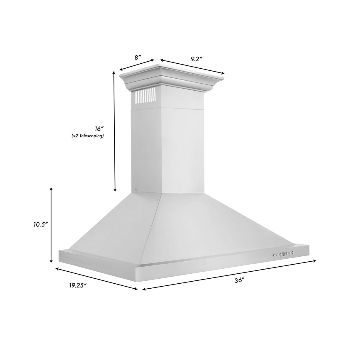 ZLINE - 48&quot; Convertible Vent Wall Mount Range Hood in Stainless Steel with Crown Molding (KBCRN-48)