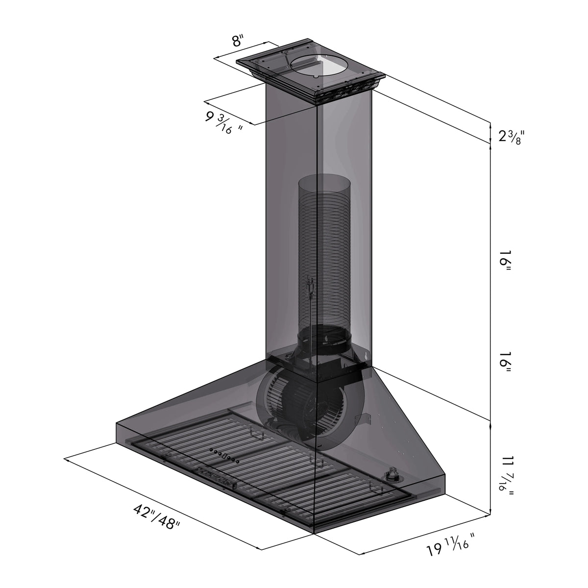 ZLINE - 42&quot; Convertible Vent Wall Mount Range Hood in Stainless Steel with Crown Molding (KL3CRN-42)