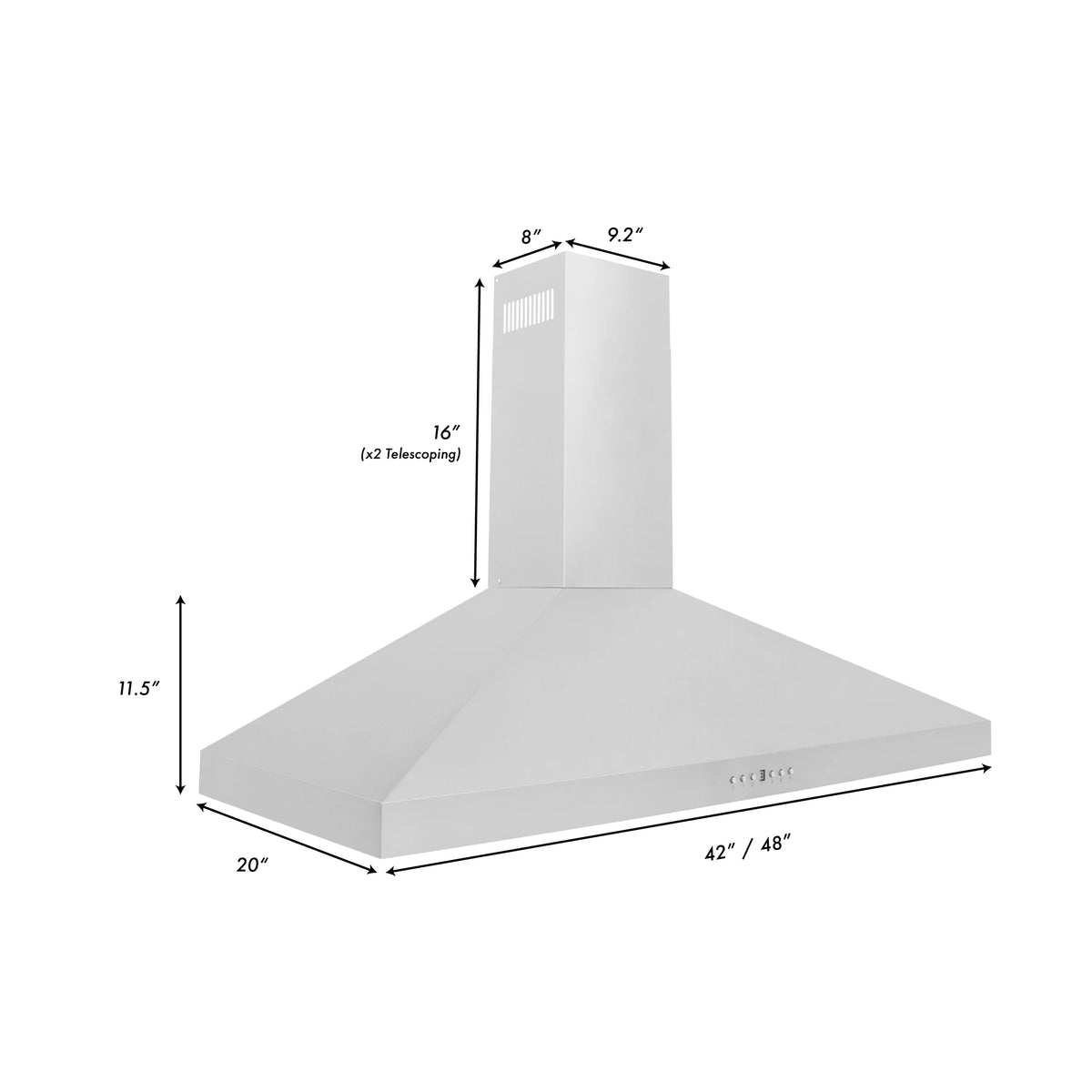ZLINE - 42&quot; Convertible Vent Wall Mount Range Hood in Stainless Steel (KL3-42)