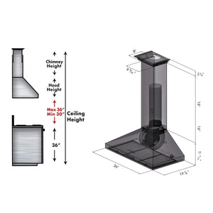 ZLINE - 36" Convertible Vent Wall Mount Range Hood in Stainless Steel with Crown Molding (KL3CRN-36)
