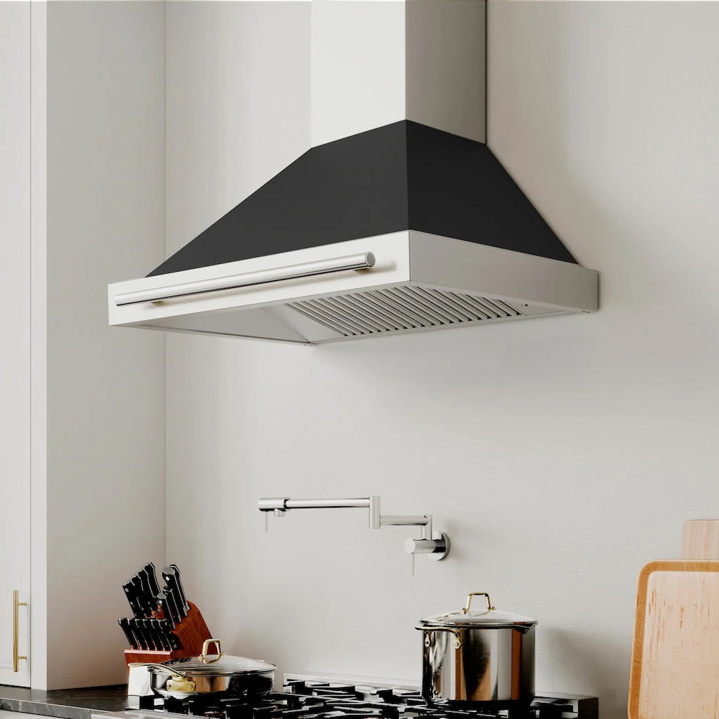 ZLINE - 36 in. Convertible Stainless Steel Range Hood with Black Matte Shell and Stainless Steel Handle (KB4STX-BLM-36)