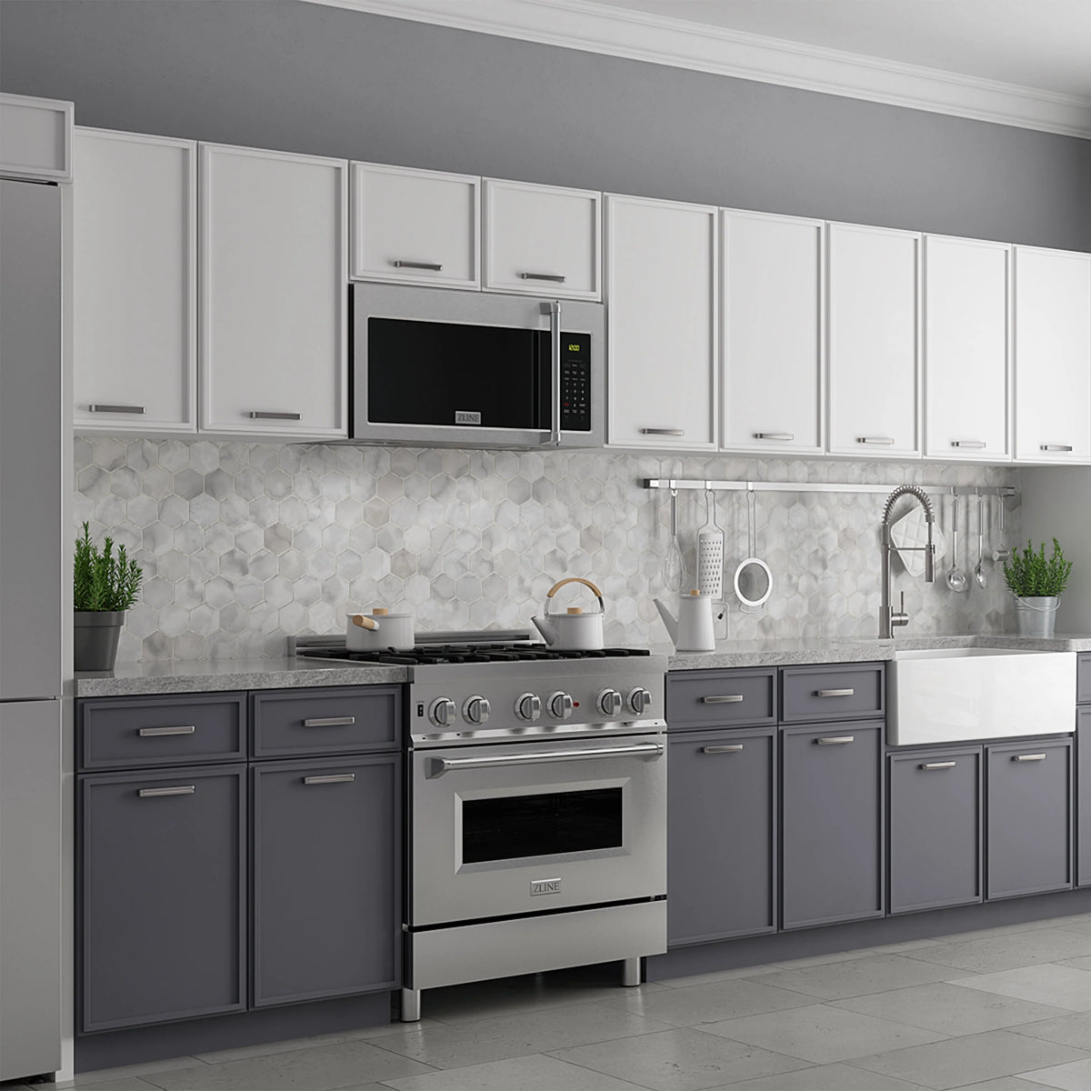 ZLINE 30&quot; 1.5 cu. ft. Over the Range Microwave in Fingerprint Resistant Stainless Steel, Traditional Handle and Set of 2 Charcoal Filters