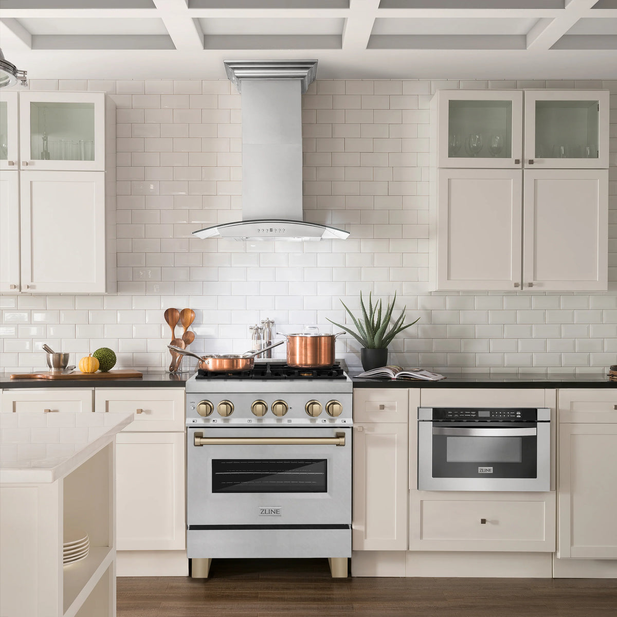 ZLINE - Autograph Edition 30 in. 4.0 cu. ft. Legacy Dual Fuel Range with 4 Burner Gas Cooktop and Electric Convection Oven in Satin Stainless Steel and Champagne Bronze Accents