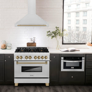 ZLINE - Autograph Edition 36 in. Convertible Satin Stainless Steel Wall Mount Range Hood with Champagne Bronze Handle (KB4SNZ-36-CB)