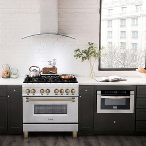 ZLINE - Autograph Edition 36 in. 4.6 cu. ft. Legacy Dual Fuel Range with 6 Burner Gas Cooktop and Electric Convection Oven in Satin Stainless Steel and Champagne Bronze Accents