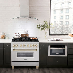 ZLINE - Autograph Edition 36 in. 4.6 cu. ft. Legacy Dual Fuel Range with 6 Burner Gas Cooktop and Electric Convection Oven in Satin Stainless Steel and Polished Gold Accents