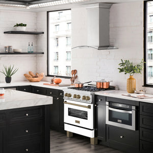 ZLINE - Autograph Edition 30 in. 4.0 cu. ft. Legacy Dual Fuel Range with 4 Burner Gas Cooktop and Electric Convection Oven in Satin Stainless Steel with White Matte Door and Champagne Bronze Accents