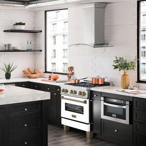ZLINE - Autograph Edition 30 in. 4.0 cu. ft. Legacy Dual Fuel Range with 4 Burner Gas Cooktop and Electric Convection Oven in Satin Stainless Steel with White Matte Door and Champagne Bronze Accents