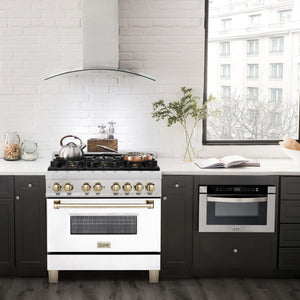 ZLINE - Autograph Edition 36 in. 4.6 cu. ft. Legacy Dual Fuel Range with 6 Burner Gas Cooktop and Electric Convection Oven in Satin Stainless Steel with White Matte Door and Polished Gold Accents