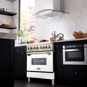 ZLINE - Autograph Edition 36 in. 4.6 cu. ft. Legacy Dual Fuel Range with 6 Burner Gas Cooktop and Electric Convection Oven in Satin Stainless Steel with White Matte Door and Polished Gold Accents