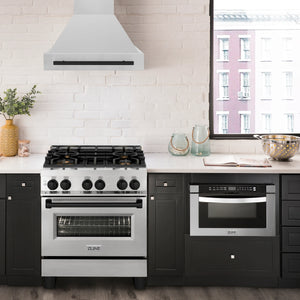 ZLINE - Autograph Edition 30 in. 4.0 cu. ft. Legacy Dual Fuel Range with 4 Burner Gas Cooktop and Electric Convection Oven in Stainless Steel and Matte Black Accents