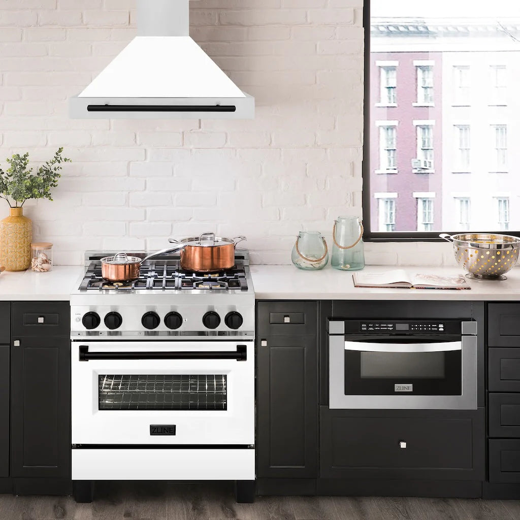 ZLINE - 36 in.Autograph Edition Convertible Stainless Steel Range Hood with White Matte Shell and Matte Black Accents (KB4STZ-WM36-MB)